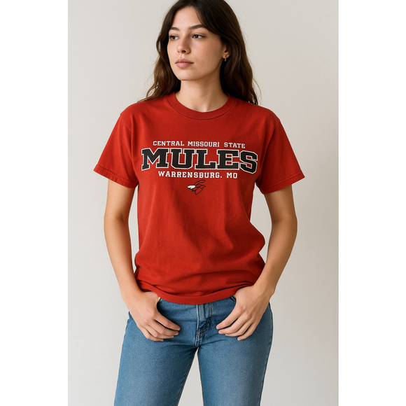 Y2K College Sports Graphic Tee Central Missouri State Mules Jerzees M - Picture 1 of 5
